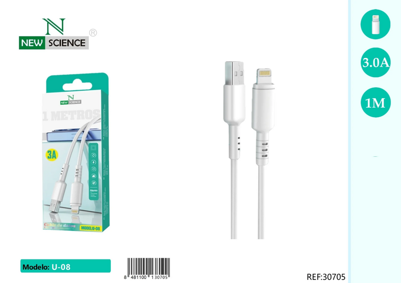 Cabo USB - Lightning 1M 3A NewScience Model U-08