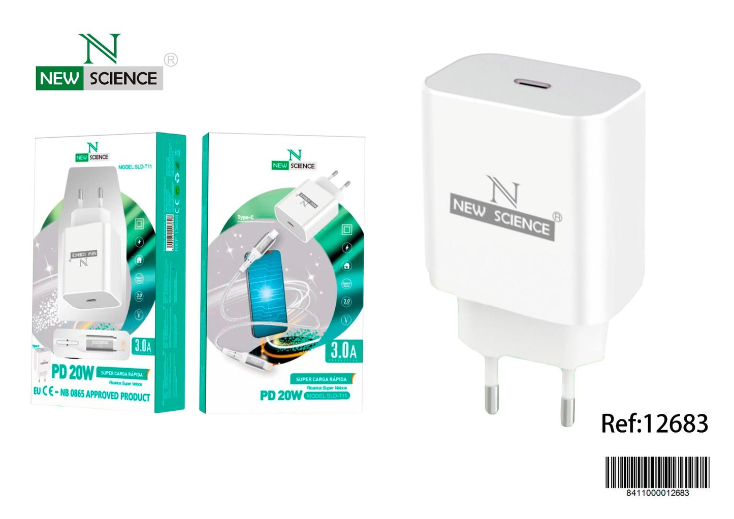 Carregador TYPE-C 20W + Cabo TYPE-C to Lightning New Science 1M 3.4A