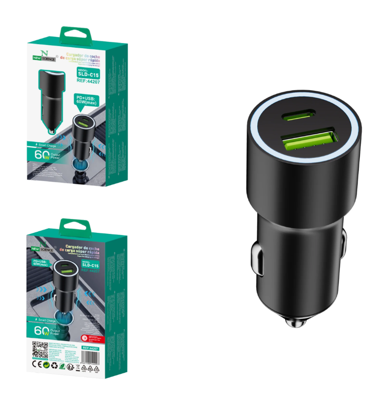 Carregador de isqueiro PD+USB 60W SLD-C15